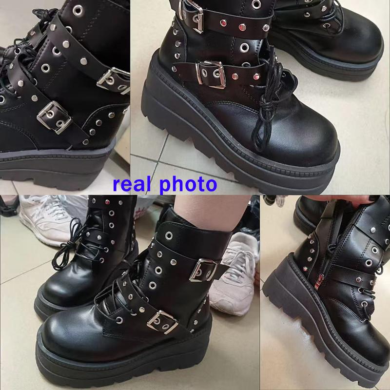 Fashion Chunky Platform Super High Heel Y2K Shoes Women 2025 Winter Gothic Thick Bottom Black Ankle Boots Punk Metal Rivet Buckle Shoes