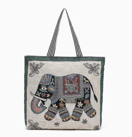 Canvas Butterfly Elephant Cat Tote Bag For Women With Sewn Details For Daily Use