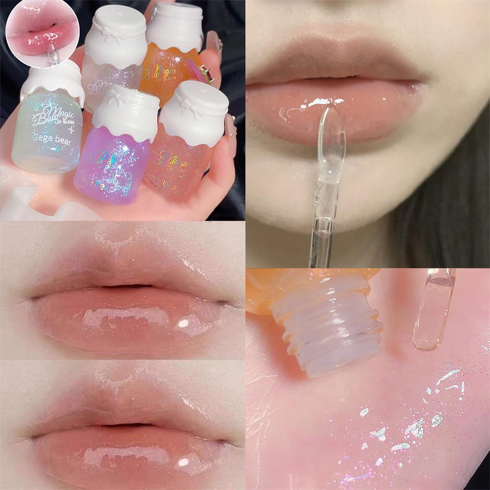 Candy Color Jelly Lip Gloss Glass Mirror Moisturizing Lip Glaze With Fine Glitter Lip Balm