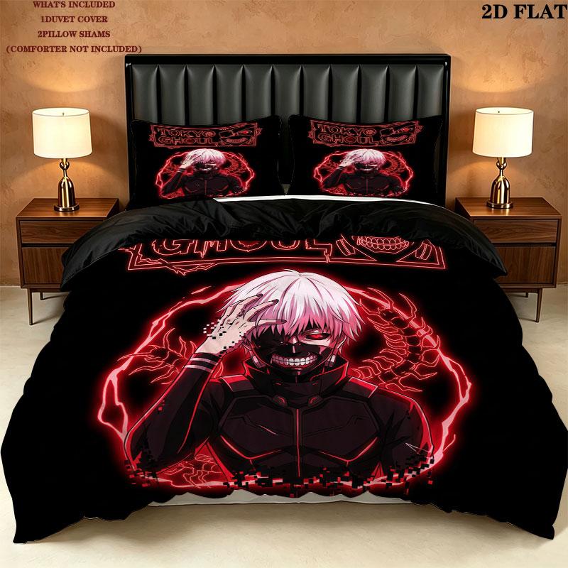 Tokyo Ghoul Pattern Bedding Quilt Set Quilt Cover Pillowcase Home Birthday Gift(1 * duvet cover + 2 * pillowcase, without core)