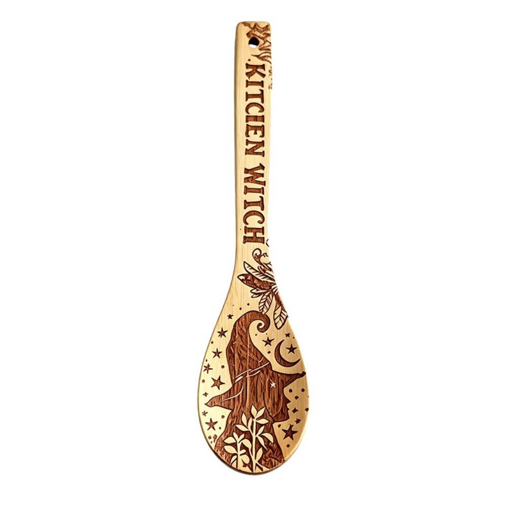 Wooden Halloween Witch Stirring Spoon Broom Witch Cauldron Design Witch Ladle  Cooking