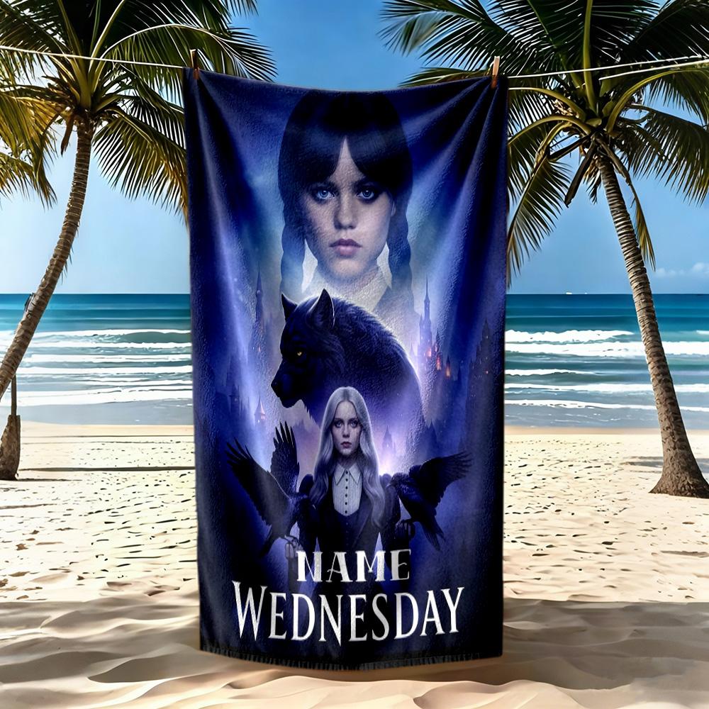 Wednesday's Dark Magic Personalized Name Beach Towel High Absorbency & Quick-Dry Perfect for Traveling Yoga Camping and Swimming