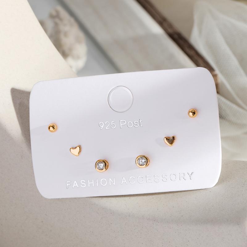 ANENJERY Симпатичные маленькие серьги-гвоздики с кубическим цирконием в горошек и сердцем любви, комплект серег для женщин, комплект серег из 6 предметов, повседневный подарок ювелирных изделий S-E1234