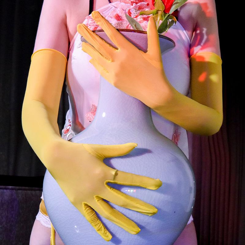 Чулки Перчатки912Игольное Масло Глянцевые Высокоэластичные Перчатки без пальцев Ультратонкий Черный Шелк Гладкий Солнцезащитный Свадебный Сексуальный Пятипалый