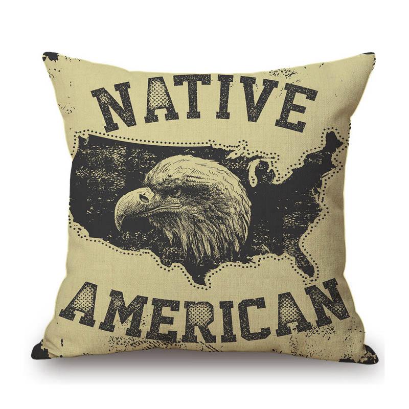 Us Eagle Native American Retro Native Spirit Cafe Bar Home Decorative Cotton Linen Sofa Throw Pillow Case Cushion Cover