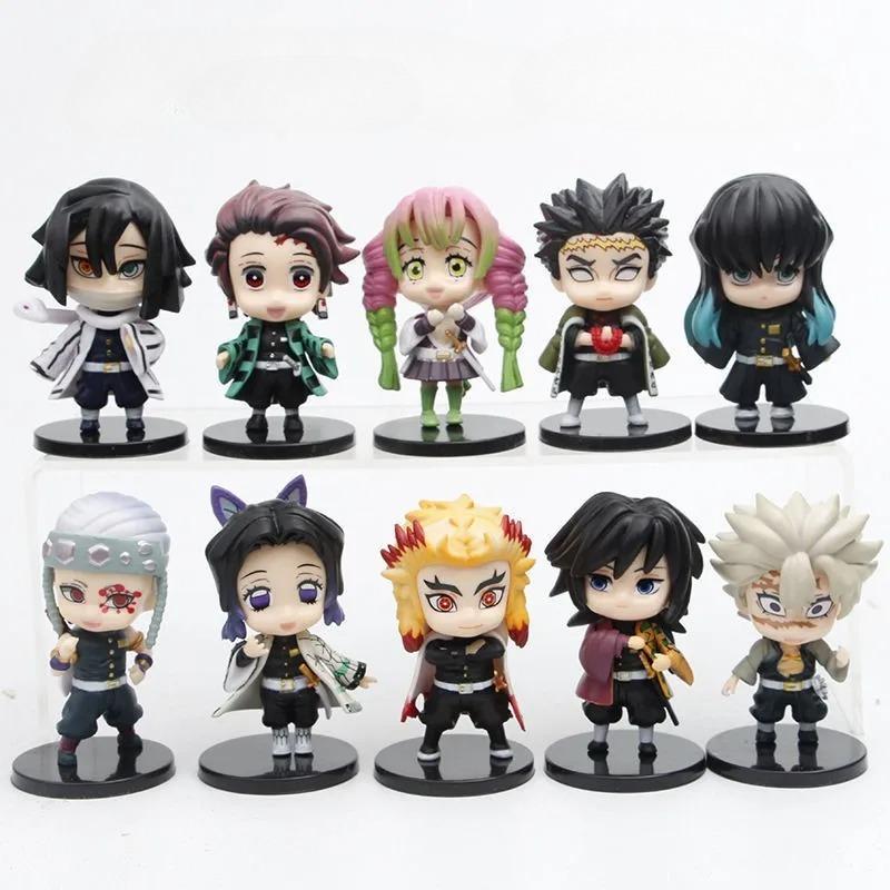 10pcs Tanjiro Figure Anime Kimetsu No Yaiba Shinobu Statue Mitsuri Action Figurine Table Decoration Desk Toy Gift