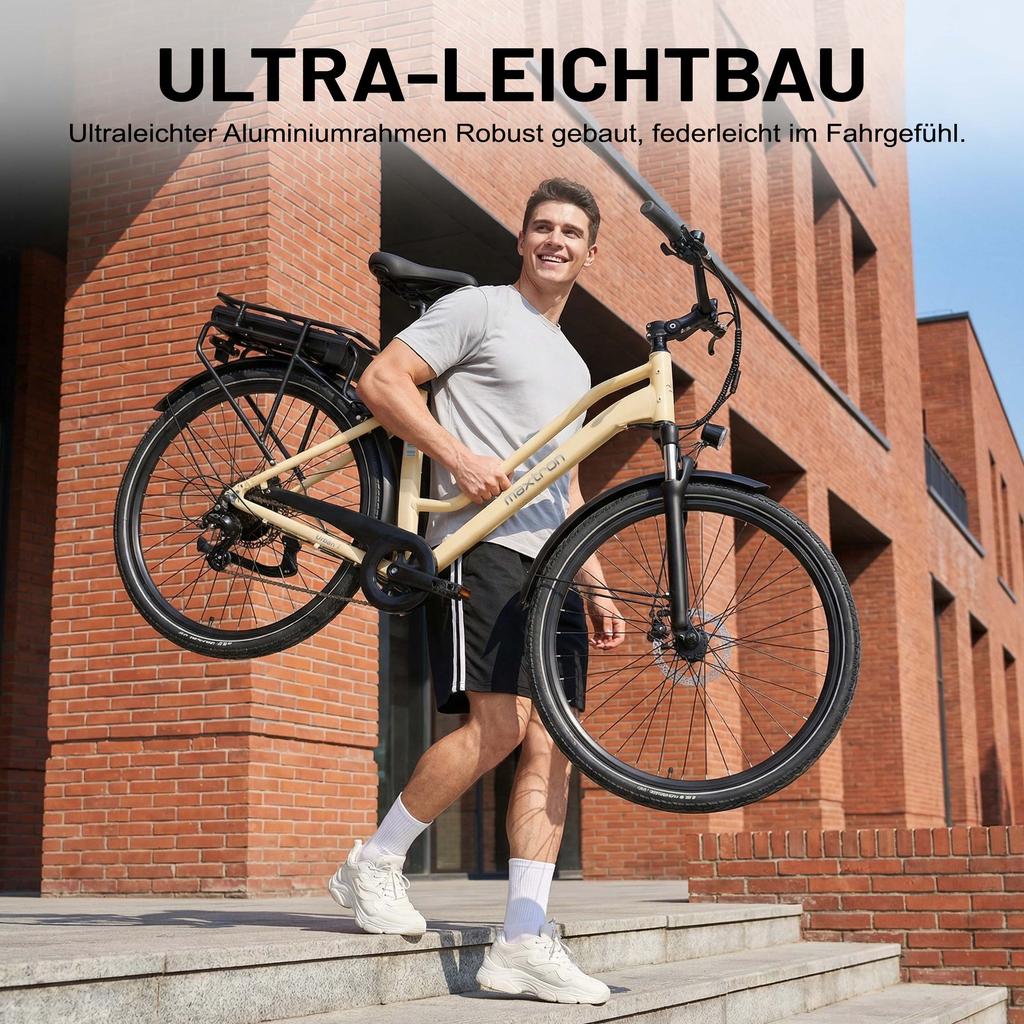 Maxtron Urban 7 Electric Bike, 250W, 60km Range, Aluminum Alloy Frame, Beige