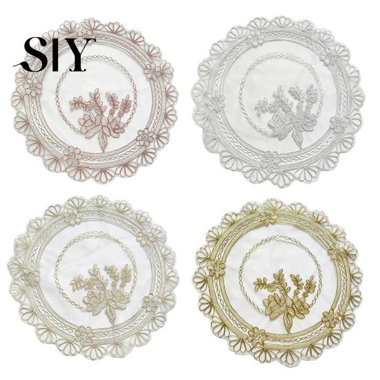 Retro Style Tableware Placemats Round Lace Placemat, 11 Inch Floral Doily, Sheer Mesh Coaster, Exquisite Background Props Decorative Elegant