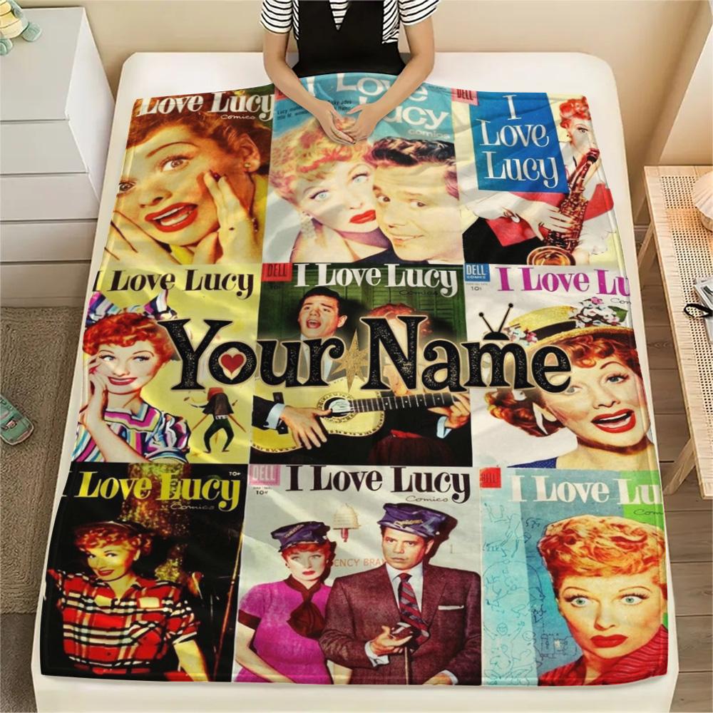 1PC Love Lucy Comics Custom Name Patterned Flannel Blanket Suitable For All Seasons For Home Decor Warmth And Comfort Gifts Holiday Present