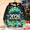 2026 New Year Hoodie For Men Colorful Balloon Firework Pattern Sweatshirt Happy New Year Party Pullovers Long Sleeve Hoodies