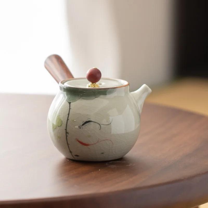 Новый китайский стиль расписанный вручную керамический чайник в стиле лотоса чайный сервиз кунг-фу небольшой бытовой чайник чайник с ручкой