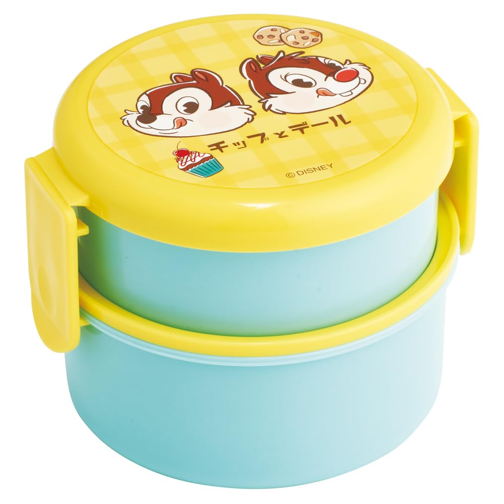 Skater Bento Rice Ball Made in Disney Cafe Chip Box, 500ml, Two-Tier, Round, Case, Antibacterial, Japan, Retro, & Dale, ONWR1AG-A
