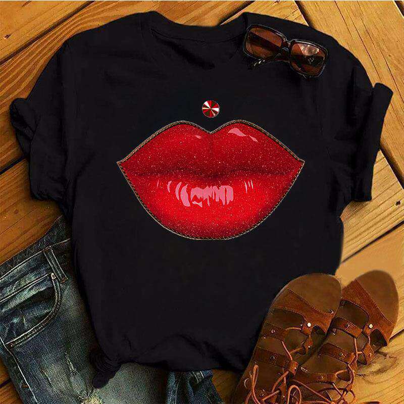 Lips Pure Cotton Printed Unisexs and Womens Fashion Trend Tshirt Summer New Personalized Round Neck Loose Casual Tshirt