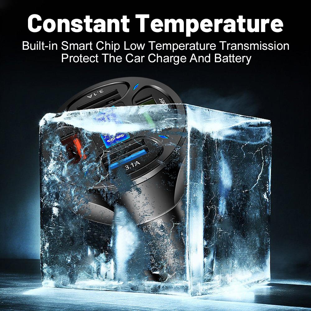 Автомобильное зарядное устройство 66 Вт 4 USB QC 3.0 Быстрая зарядка автомобильного мобильного телефона адаптер с дисплеем напряжения для iPhone Samsung Huawei Xiaomi