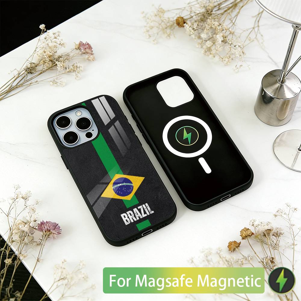 Brazil Brazilian Flag Phone Case For iPhone17,16,15,14,13,12,11 Plus,Pro Magnetic For Magsafe Wireless Charging