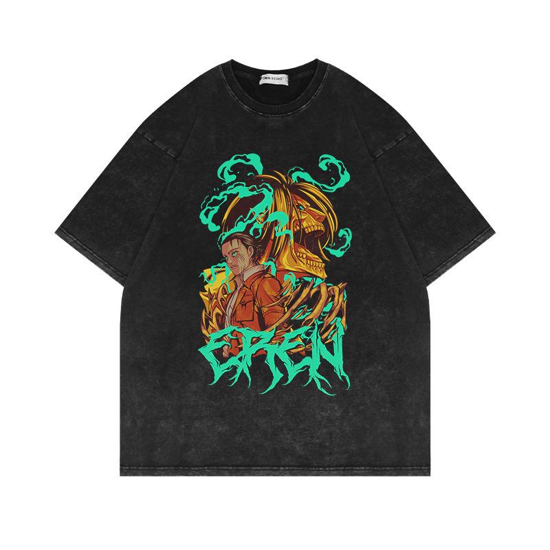 Летний винтажный топ с круглым вырезом и гигантским рисунком аниме, модные повседневные футболки с короткими рукавами из чистого хлопка для мужчин