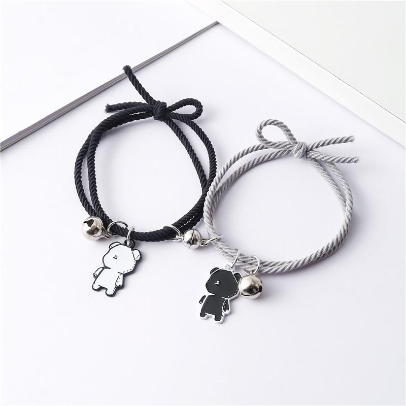 CANXING 2pcs Black and White Cut-out Bear Bracelet Women Lover's Couple Magnet Charm Female Male Paired Friendship Jewelry