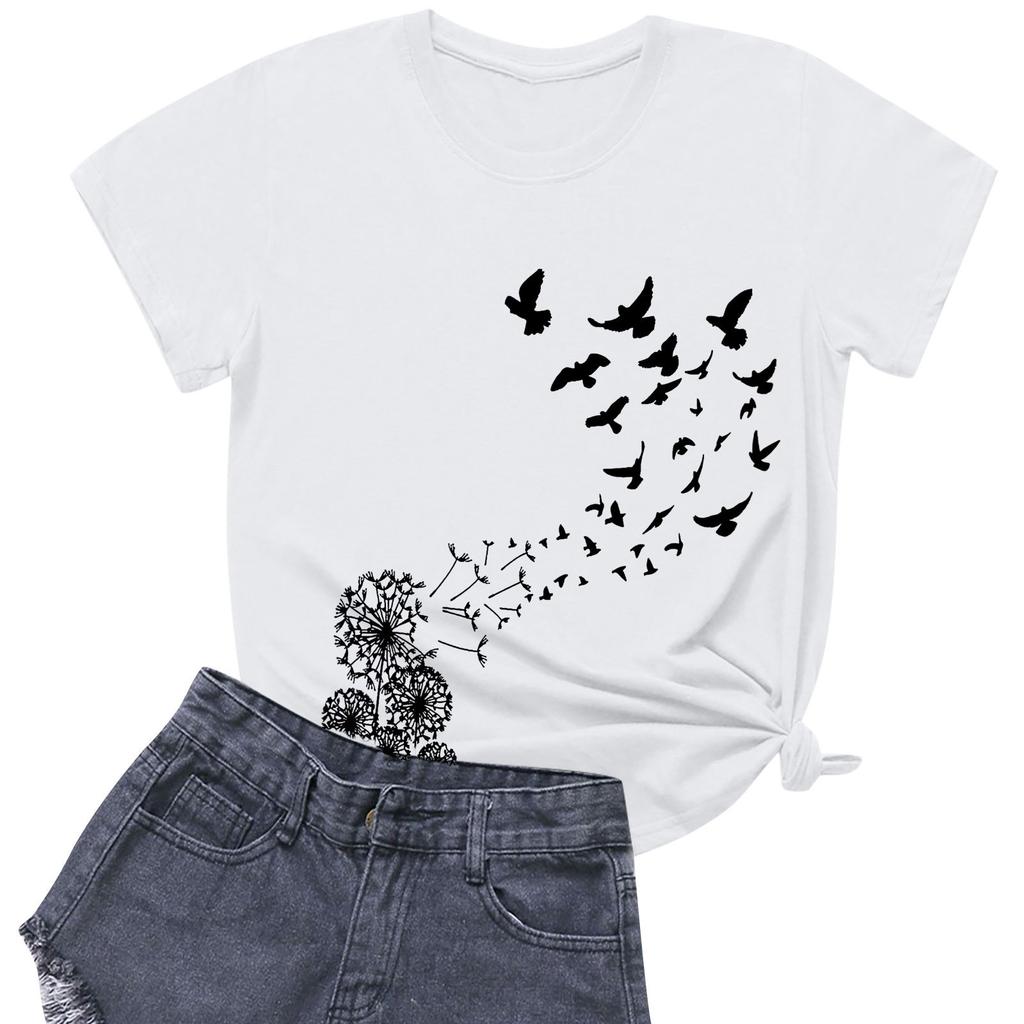 Women's Round Neck Casual Printed Short-sleeved T-shirt Top