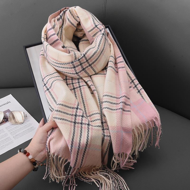 Осенне-зимний студенческий модный полосатый клетчатый шарф с бахромой для японских и корейских женщин