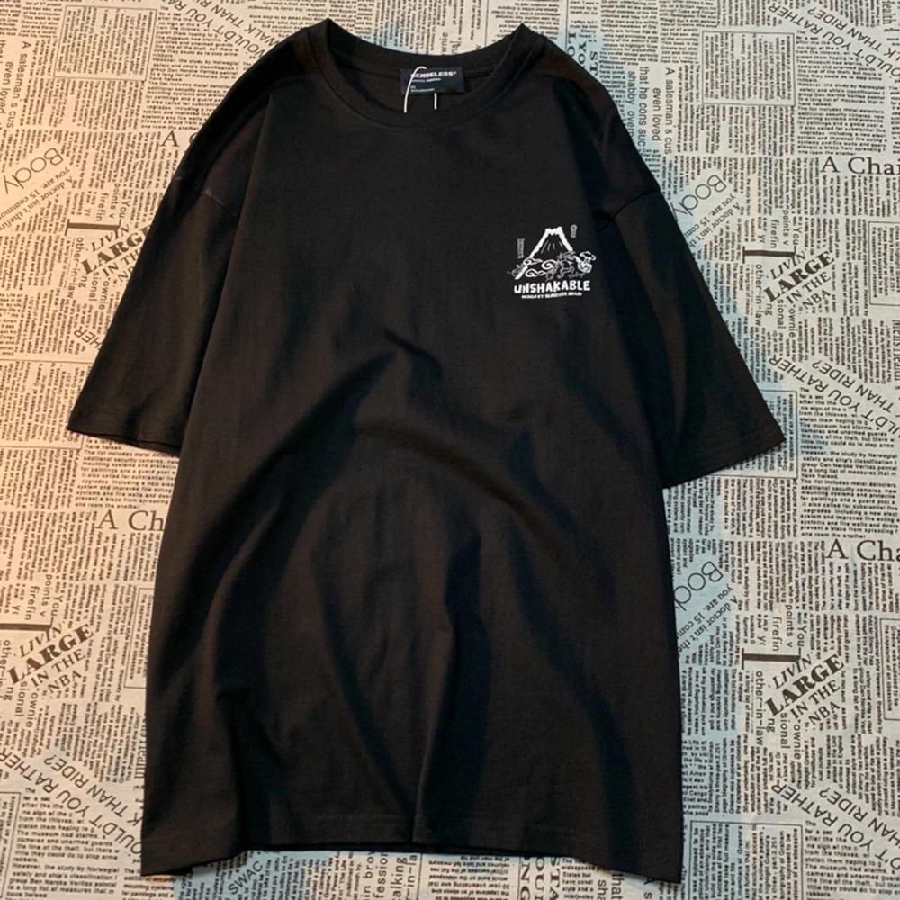 Футболка с короткими рукавами из чистого хлопка с принтом «Вулканический кролик» в американском винтажном мультяшном стиле для мужчин и женщин, модная свободная универсальная парная футболка