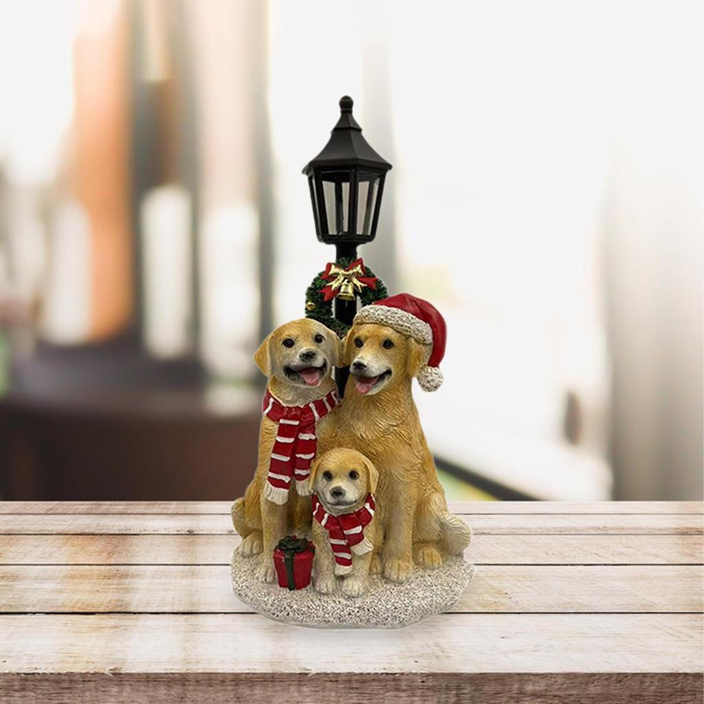 Christmas Animal Sculpture Xmas Dog Ornament Golden Retriever Family Figurine for Yard Art