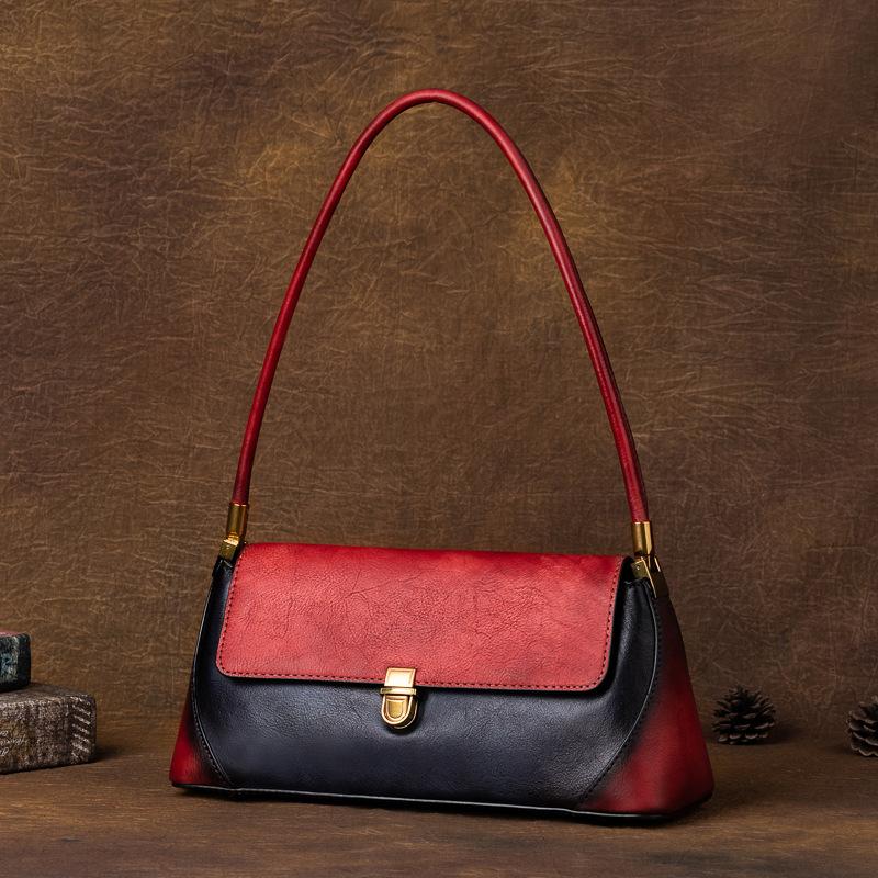 Johnature Женская сумка подмышки из натуральной кожи контрастного цвета в стиле ретро, ​​универсальные модные сумки на плечо ручной работы из натуральной коровьей кожи