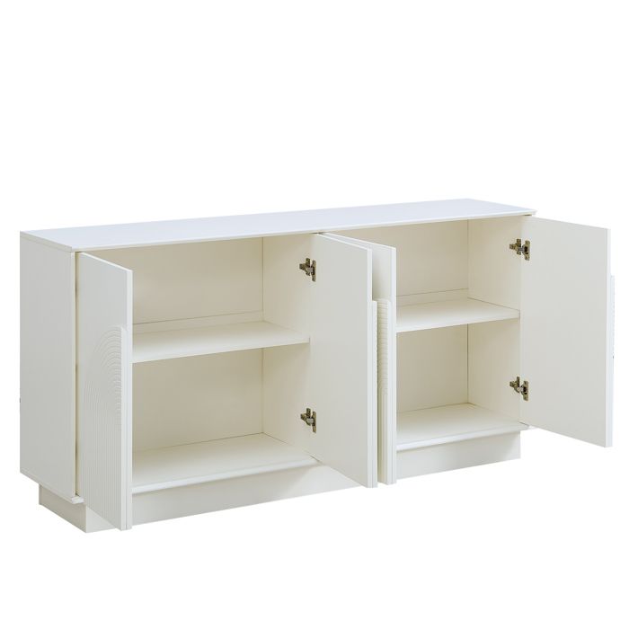 Buffet moderne 160 x 38 x 80 cm - Avec 4 portes - Décoration incurvée - MDF - Blanc