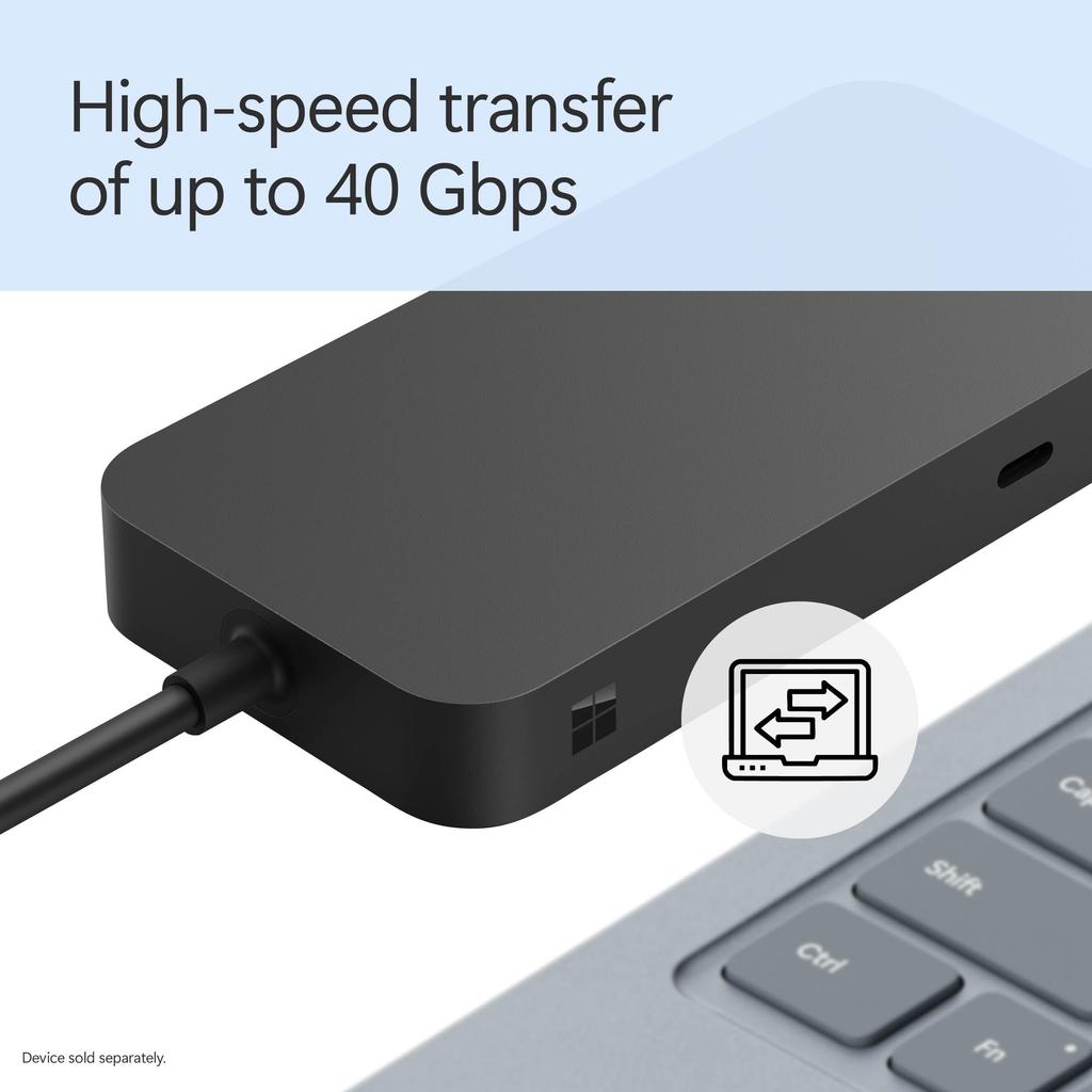 Microsoft Surface USB4 Dock Gigabit To Power Black – Ethernet, USB-C 2xUSB-C/1xUSB-A/HDMI (65W Delivery) –