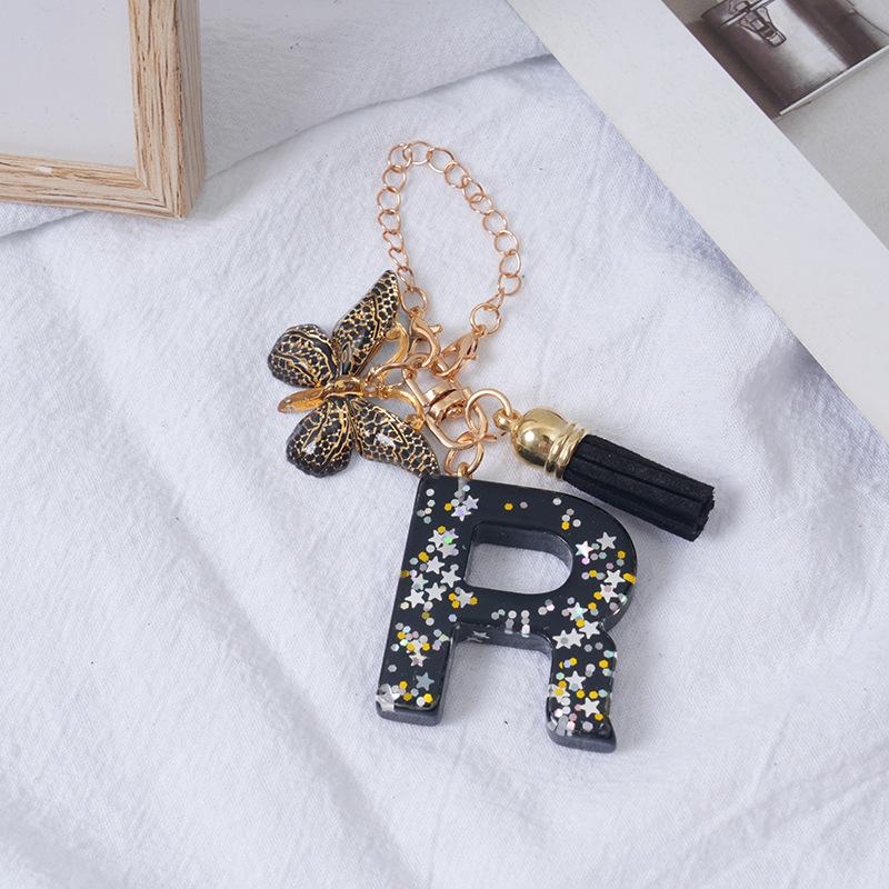 Подвески-буквы от A до Z, черная кисточка-бабочка, брелок с инициалом, имя, идентификатор, персонализированная ручка, подвесное украшение, кулон для сумки