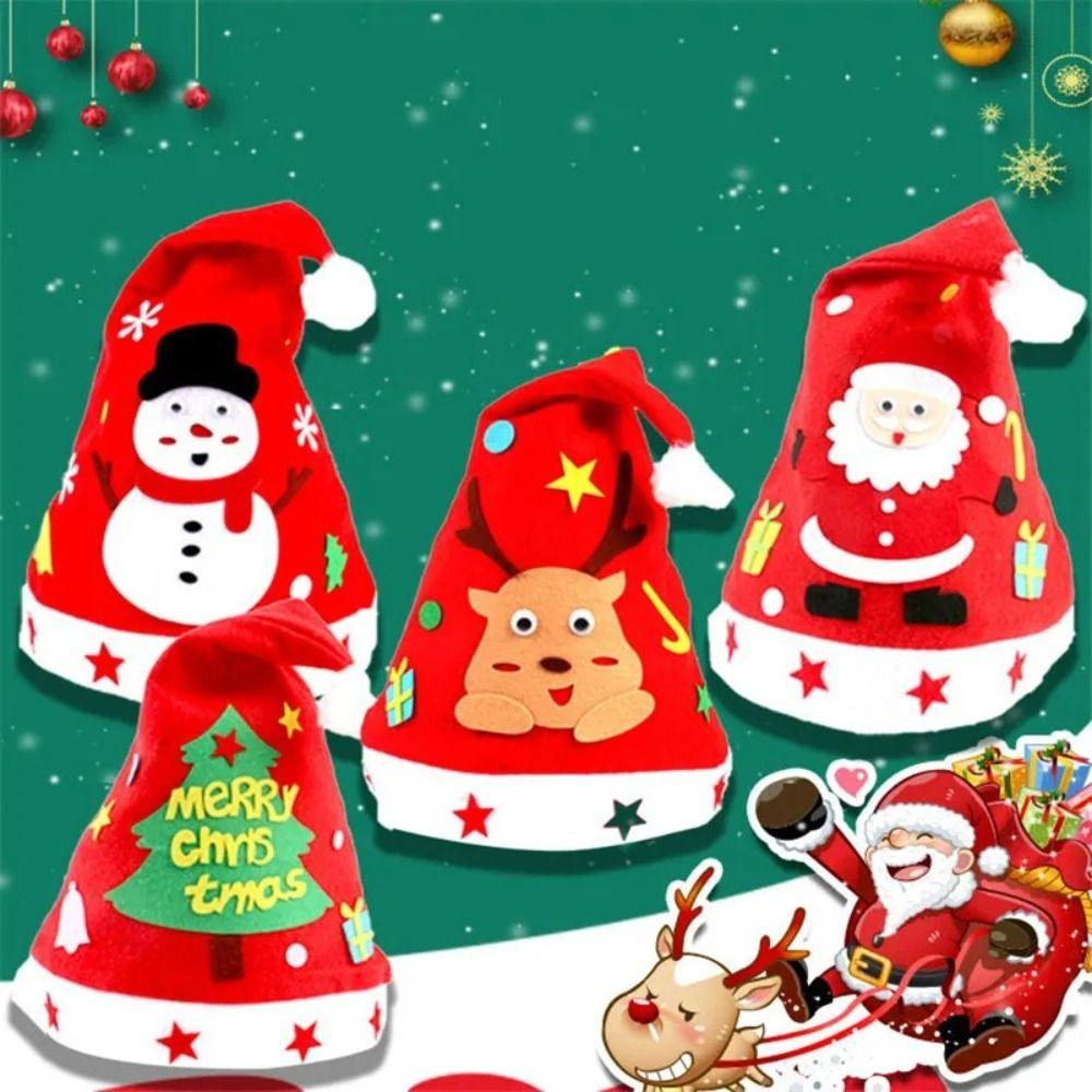 Non-woven Fabric DIY Christmas Hat Toy Santa Claus Kriss Kringle Hat Kids Xmas Arts Hats Toddlers