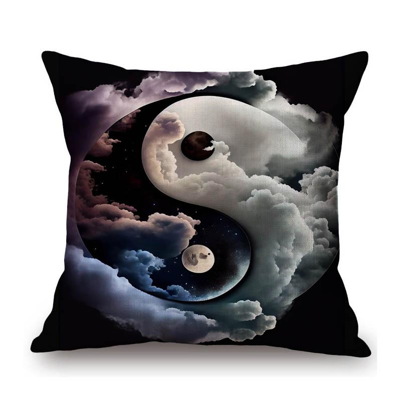 Nature Cycle Cosmic Harmony Yin Yang Five Elements Home Decoration Art Sofa Throw Pillow Case Cotton Linen Asian Cushion Cover