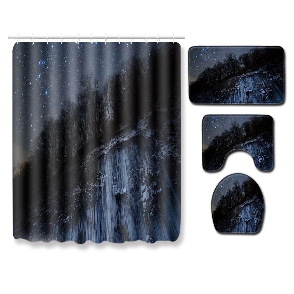 Landscape Shower Curtain Floor Mat Combination Four-Piece Set Bathroom Toilet Carpet Shower Room Mat Foot Mat