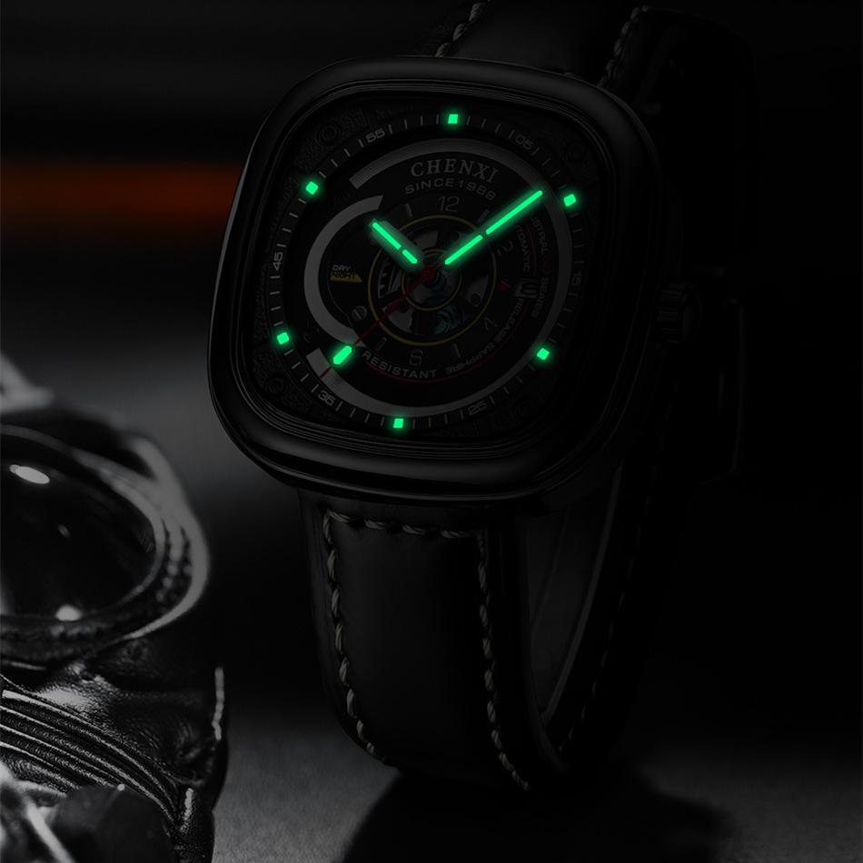 Роскошные квадратные полые полностью автоматические часы с подарочной коробкой, мужские механические часы