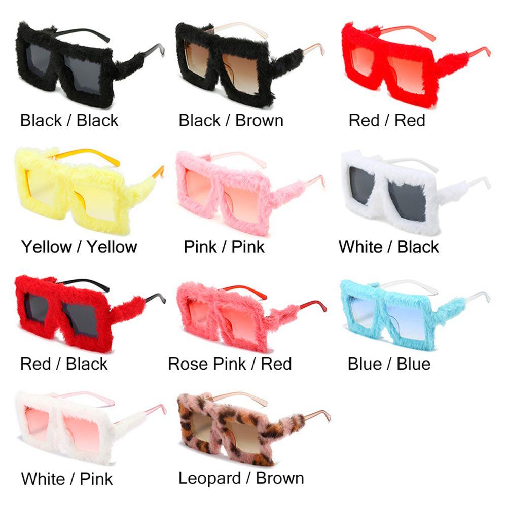 UV400 Square Frame Ladies Shades Plush Sunglasses Ladies Sexy Shades Punk Sun Glasses Soft Fur