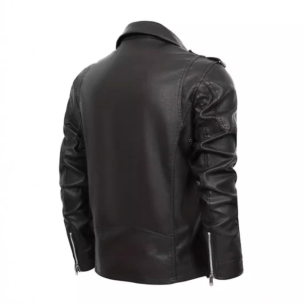 European and American locomotive PU leather jacket multi-zipper belt leather jacket men's autumn and winter locomotive jacket