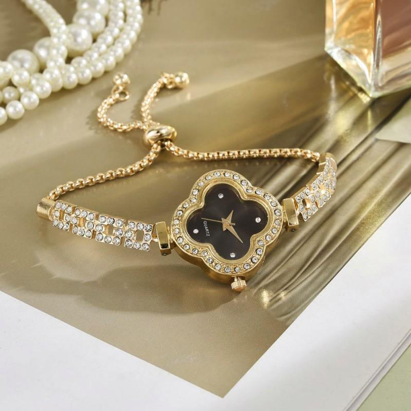 Womens Clover Bracelet Watch Luxury Diamond-accents Quartz Wristwatch Fashion Jewelry