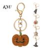 Zinc Alloy Keychain Halloween Rhinestone Pumpkin Keychain, Ghost Witch Hat Spider Web Cat Party Favors Bag Charm, Car Key Ring for Handbags Backpacks
