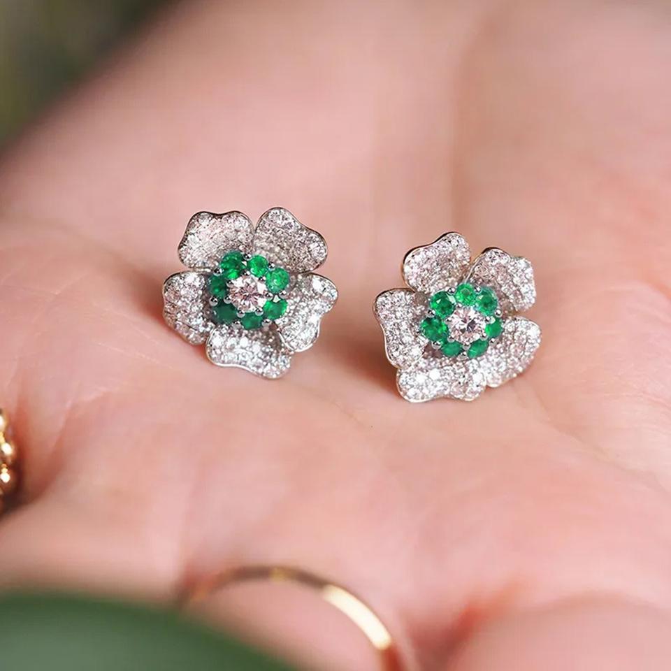 ZAKOL Elegant Shiny Cubic Zirconia Flower Stud Earrings Aesthetic Women's Ear Accessories Luxury Jewelry Gift for Women