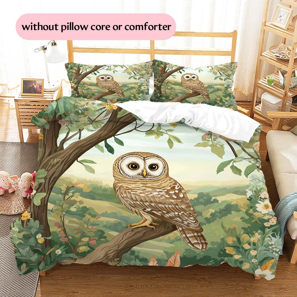 Сова на ветке Узор Комплект постельного белья Одеяло Домашний декор Подарок (1 пододеяльник + 2 наволочки, без наполнителя)