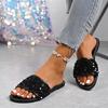 Женские тапочки 2025 Элегантные летние уличные тапочки Женские блестящие пайетки Плоские сандалии Большой размер Легкая обувь Шлепанцы Женские
