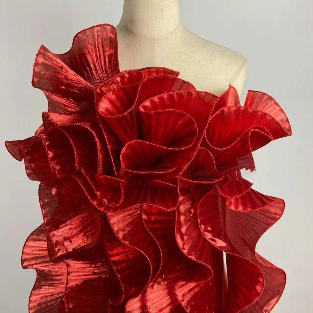 1 Yard Big Wave Lace Fabric 15cm Wide Metallic Lustrous Pleated Ruffle Lace Fabric DIY Styling Sewing Ruffle Dress Accessories