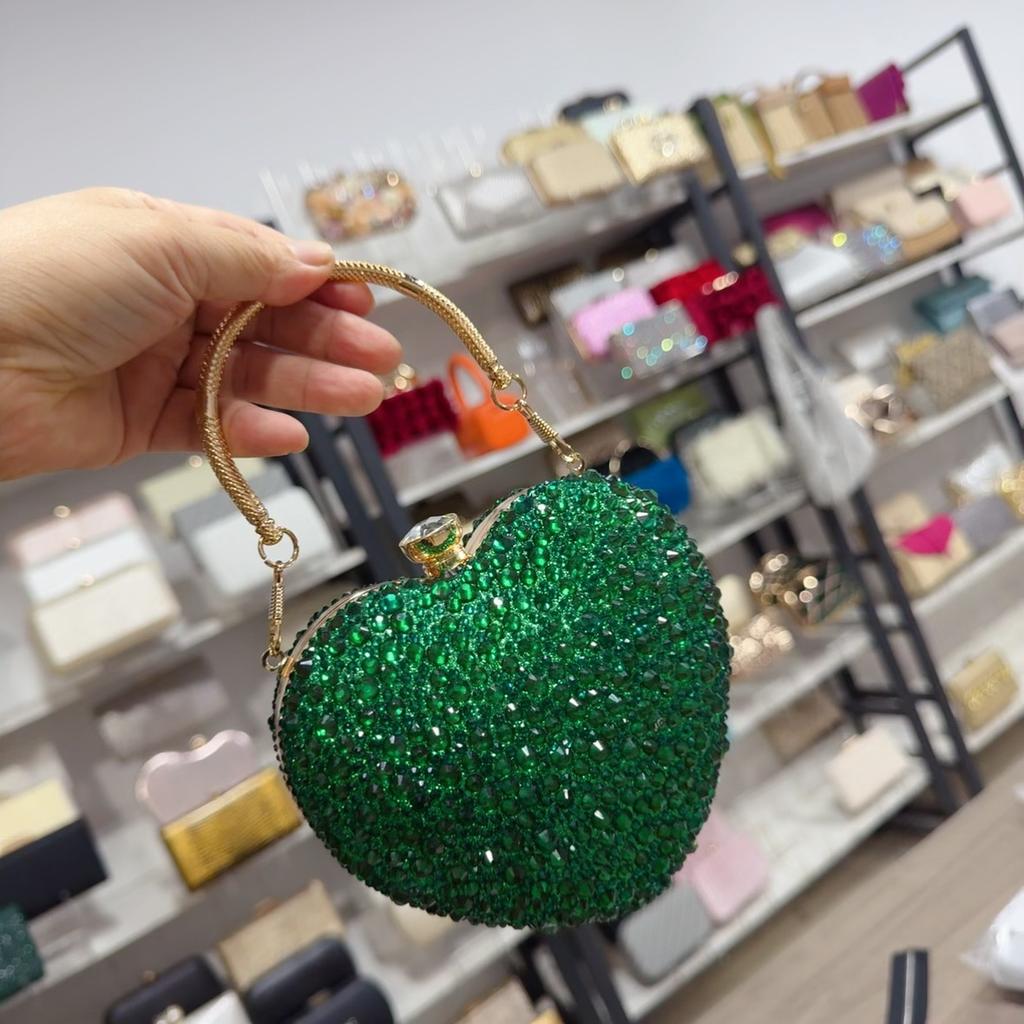 Luxury Diamond Heart Shape Clutch Evening Bag Shiny Crystal Handbag Wedding Dress Party Top-Handle Shoulder Bag Rhinestone