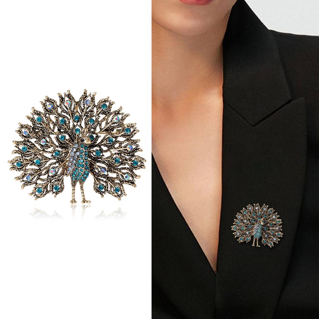 Stylish Retro Peacock Corsage Accessories, Peacock Screen Brooch, Creative Personalized Rhinestone Animal Pin