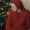 CLUNY [SET] Alpaca Hair Band + Pompom Cable Knit Cardigan - Red