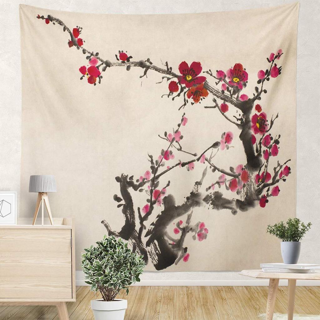 Красный Розовый Цветок Персика Цветок Сливы Узор Гобелен Главная Гостиная Спальня Декор Стены Фон Ткань Гобелен
