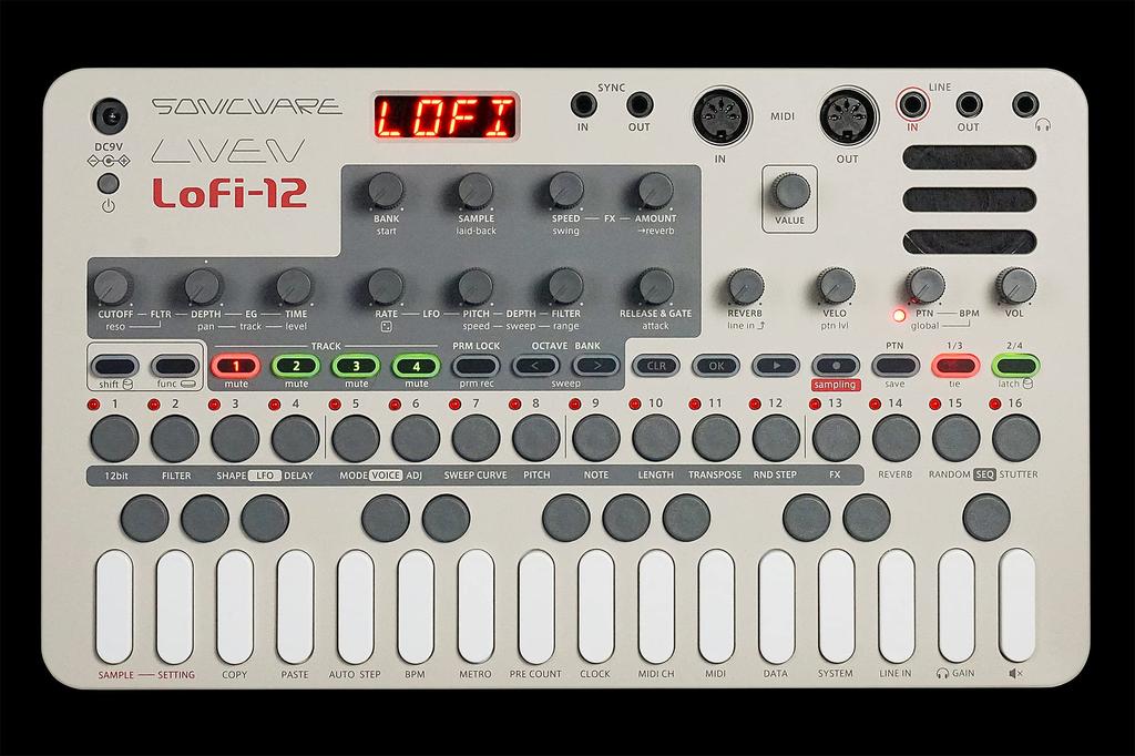SONICWARE LIVEN Sampling Retro Sampler Sampler Step 10 11 Track Effects 9 Master Battery Speaker Lofi-12 [Lo-fi Groovebox] - 12-bit Mode, 4-Track