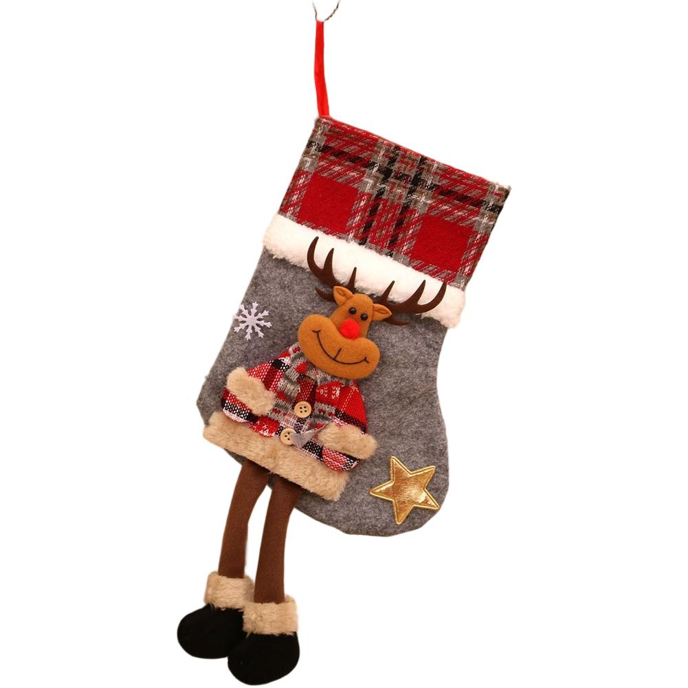 Large Plaid Christmas Stocking with Hanging Loop for Tree Use as Candy Bag and Kids Present Pouch in Non Woven Fabric