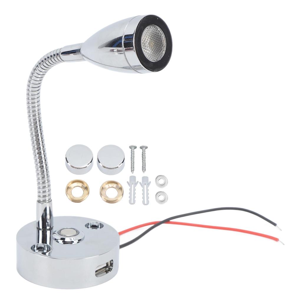 Светодиодный светильник для чтения в автодоме, хромированный, комнатный, прикроватный, для лодки, яхты, USB, 3 регулируемых цвета света, сенсорный светильник D