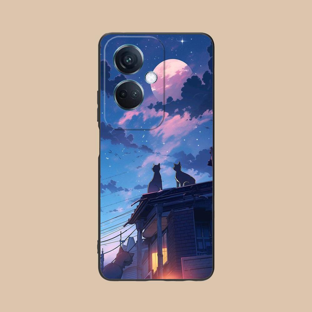 Чехол для телефона Luna Moon Cat для OPPO Reno 14 13 12 11 10 9 8 7 6 5 F T Pro 5G Цветной печатный чехол Чехол Красивый Роскошный