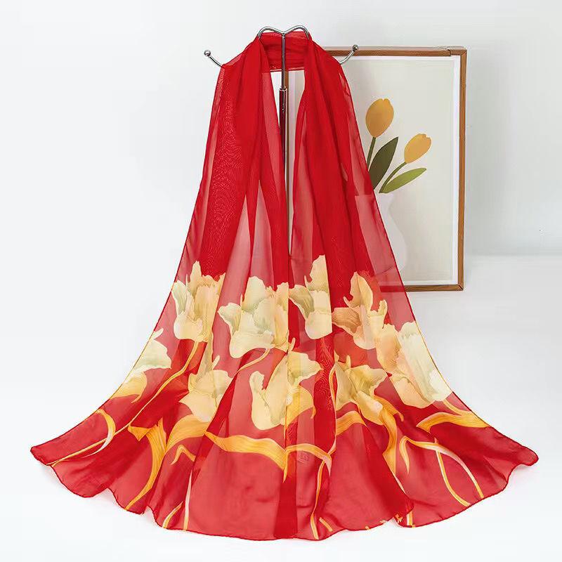 Spring Scarf Women's Chiffon Printed Thin Silk Scarf Shawl Dual-use Gift Women's Scarf Headband